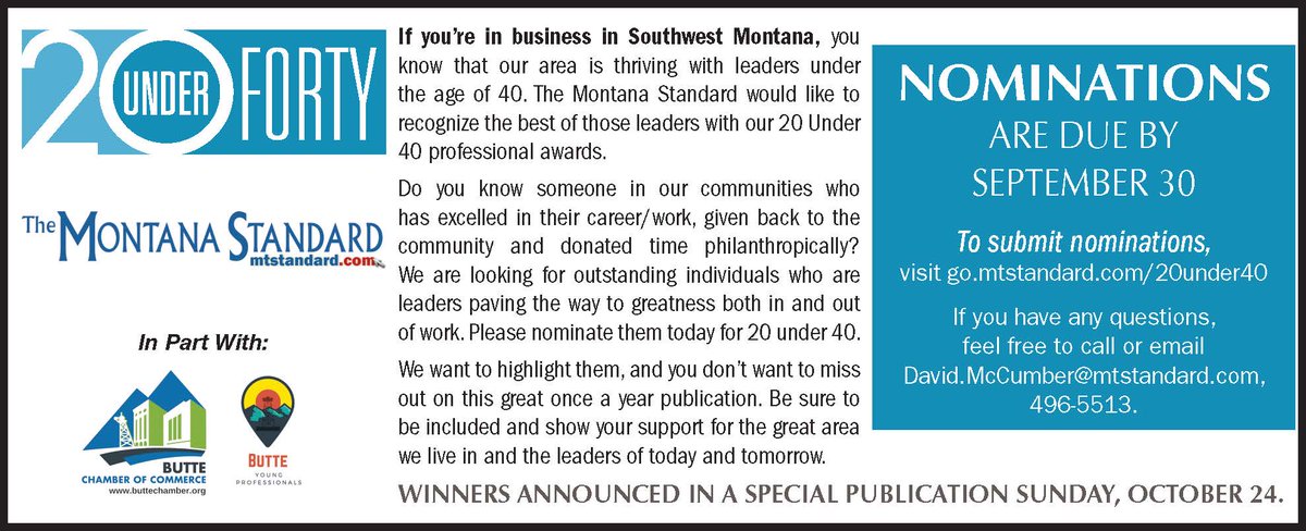 Know someone in our communities who has excelled in their career/work, given back to the community &amp; donated time philanthropically? We are looking for outstanding individuals who are leaders paving the way to greatness both in and out of work. Nominate @ bit.ly/20under40btm