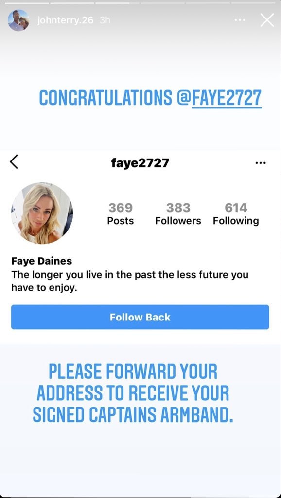 John Terry Instagram competition winners. 

Chosen at “Random”. 

What a bloke 😂👍 

#CFC