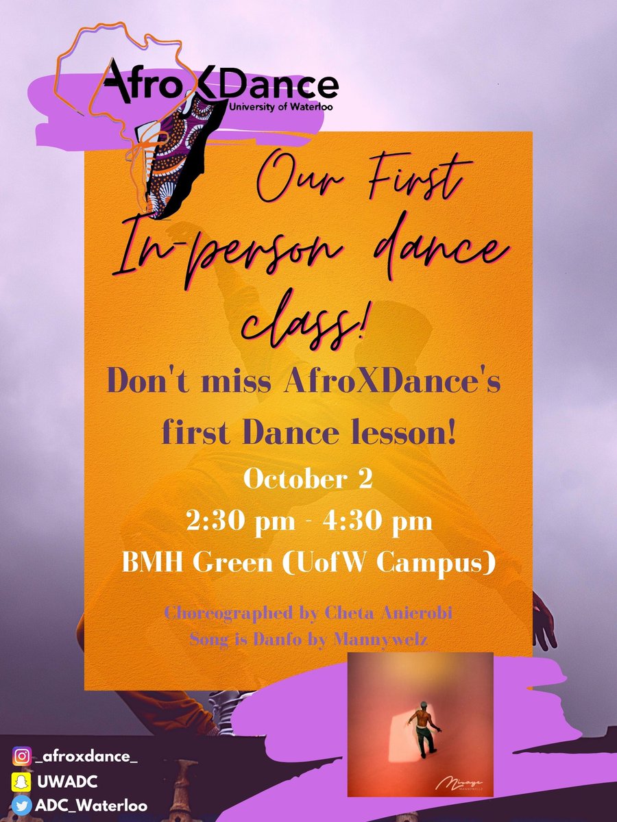 The time has finally come! Our first in-person dance class will be held on Saturday October 2nd at BMH Green (UW Campus).

Please get your free ticket by registering on ticketfi.com/event/4297/afr…