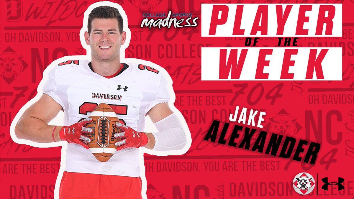 DavidsonFB's tweet photo. Congratulations @JakeAlexander24 on being named College Sports Madness' @PFLNews Defensive Player of the Week! 

#WE #TAC #CatsAreWild 🔴🏈⚫️ https://t.co/hXfnI8qxam