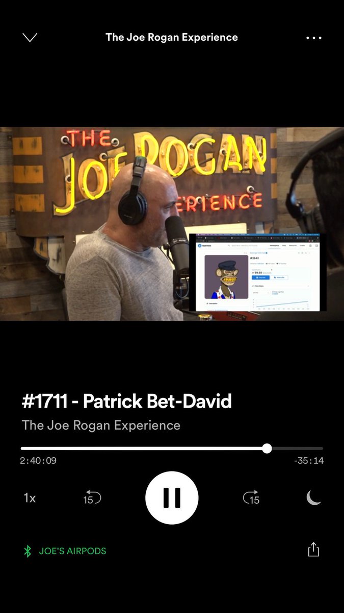 carsonturner's tweet photo. So in freaking HUGE news… on @joerogan JRE Podcast they’re showing MY @BoredApeYC #NFT  Joe! Come join Team #GoldGrill!  WGMI! https://t.co/WdZp7zITJg