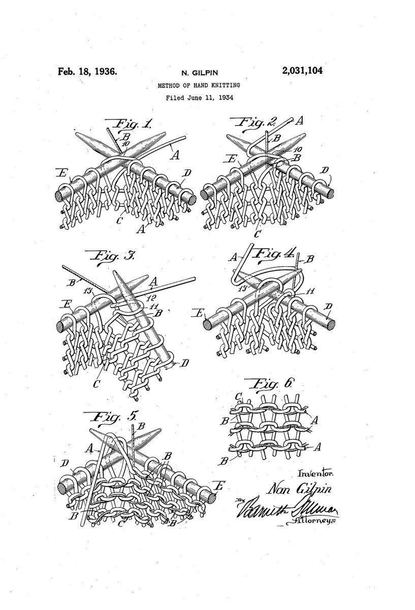 ChewytheSeal's tweet image. METHOD OF HANDING KNITTING - US2031104A
Inventor - Nan Gilpin
Granted in 1936

#TeamSeal #practicalpatent 

@ExplodingPossum @JillLum1 @Pixieprogrammer @gypsea1997 @BrazilBonny @chirpykittys @fred7722 @SilentHeadbang1