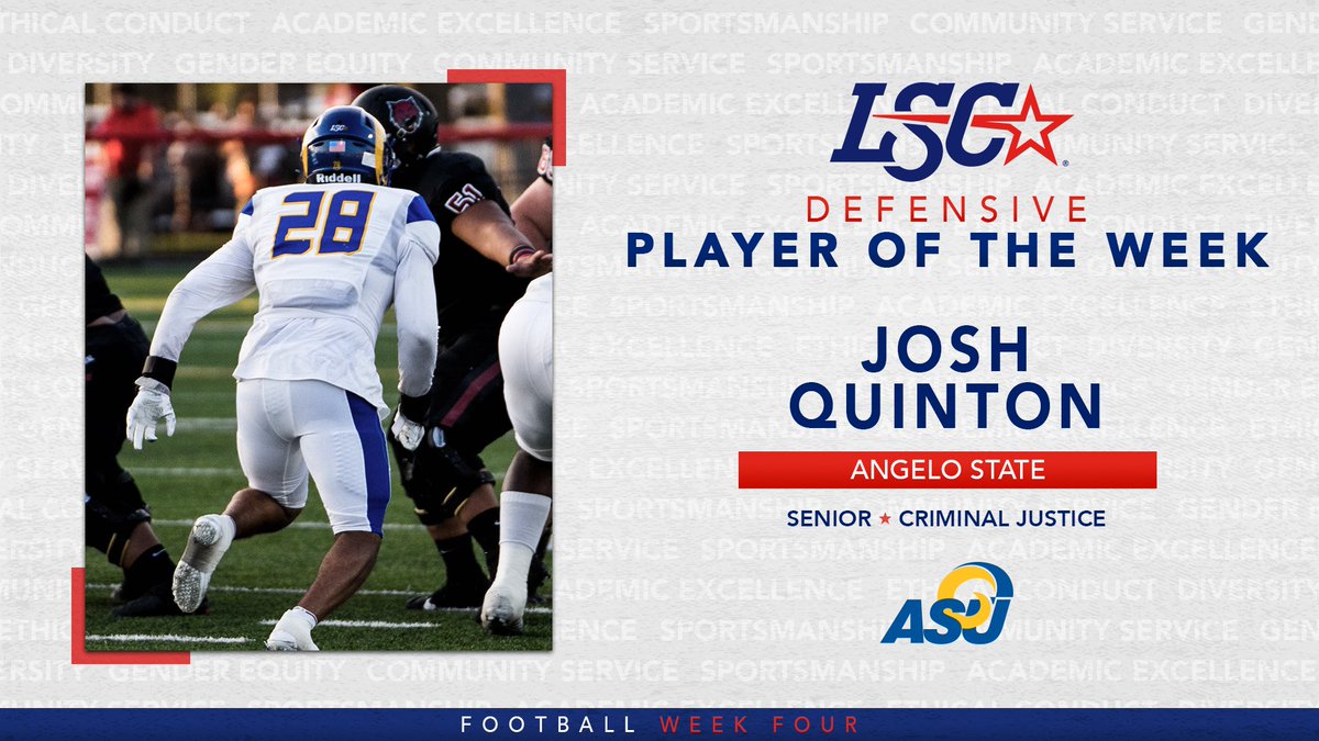 #LSCfb Defensive Player of the Week: <a href="/angeloathletics/">Angelo State Athletics</a> Josh Quinton

🔗 bit.ly/3EV7zAI

#D2FB