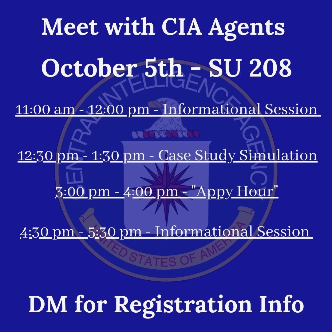 UNLVcareersvcs's tweet photo. Interested in pursuing a career in the CIA? Check out their info sessions on October 5 in the SU room 208! 
#UNLV #Rebels #CIA #GoRebels #UnlvBound https://t.co/S0sCF0fYAT