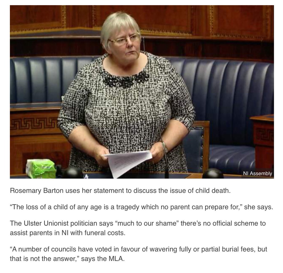 flahertycom's tweet image. Thank you @RosemaryBarton1 @uuponline for raising the important issue of #ChildrensFuneralFundNI for me today! 
Vital that this is kept up the agenda! 
Councils across this Province have very proudly done their bit- now it’s over to you @DeirdreHargey to finish this!
#ChildLoss