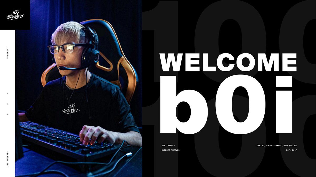 Please welcome b0i (<a href="/AaronnFtw/">b0i</a>) to the 100 Thieves VALORANT starting roster.

b0i has been working with the team for several months as a sub and we’re excited to see what he can bring to the team as we move towards LCQ and VALORANT Champions.