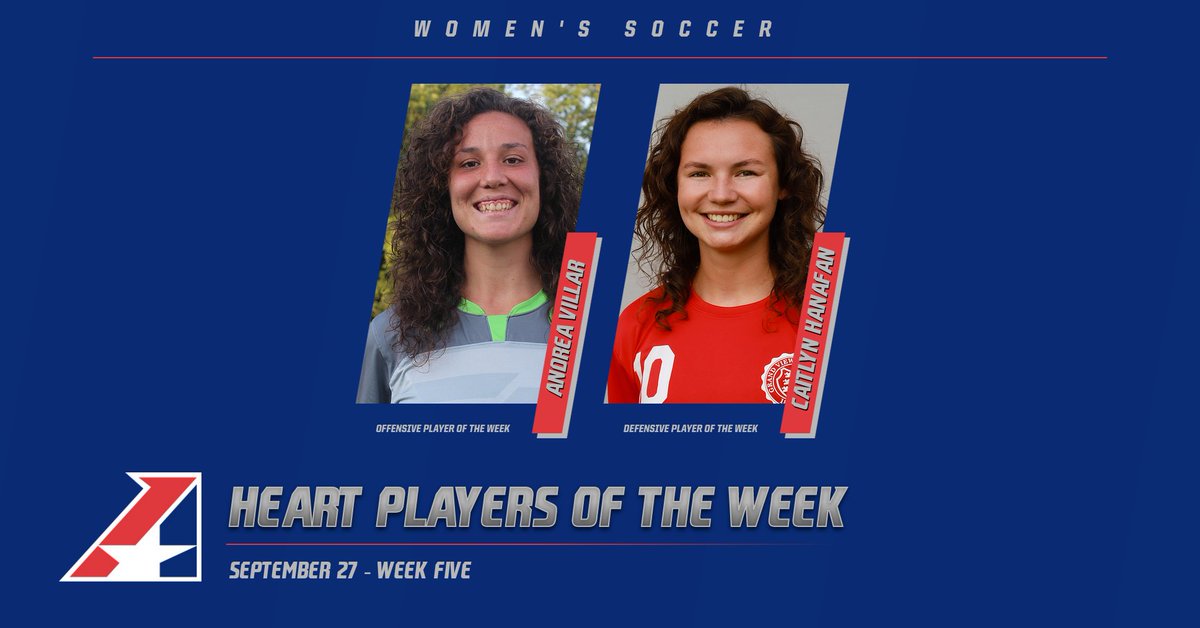 TheHeartConf's tweet photo. W⚽️, Andrea Villar of @cmueagles captures her third Heart Offensive Player of the Week award, while Caitlyn Hanafan of @VikingAthletics earns her first Defensive Player of the Week of 2021!

https://t.co/6IL64atYlP https://t.co/hgLMEGCw5B