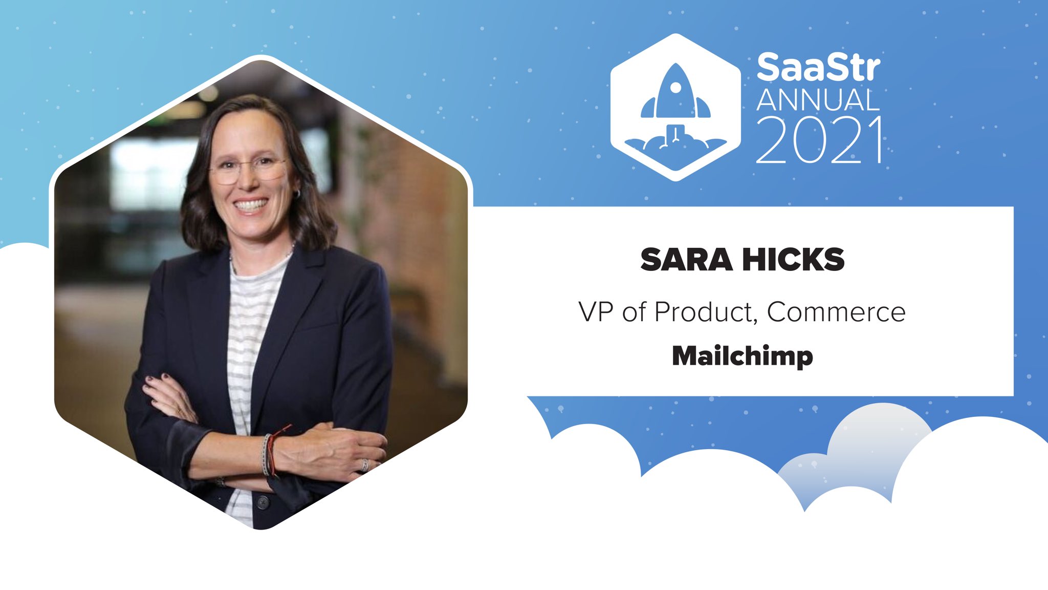 Photo of Sara Hicks, VP of Product, Commerce at Mailchimp. SaaStr Annual 2021 conference.