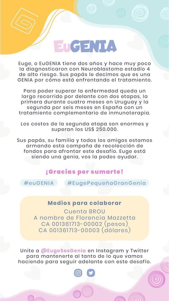 NachoFagalde22's tweet photo. Llamado a la solidaridad por Eugenia. Colabora por cualquiera de los medios especificados en la placa.
Además, sería de gran ayuda la difusión de la campaña! 🙌
#euGENIA #EugePequeñaGranGenia https://t.co/0pL2OOoEOF