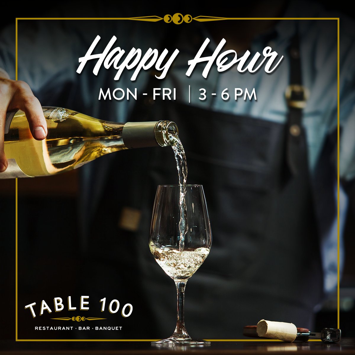 Table_100's tweet photo. Working 9 to Wine 🕘➡️🍷
Select white, red, and rosé wine for $5 during Happy Hour every Monday - Friday 3pm to 6pm!
#happyhour #wine #table100 https://t.co/TDXDLVRwQ3