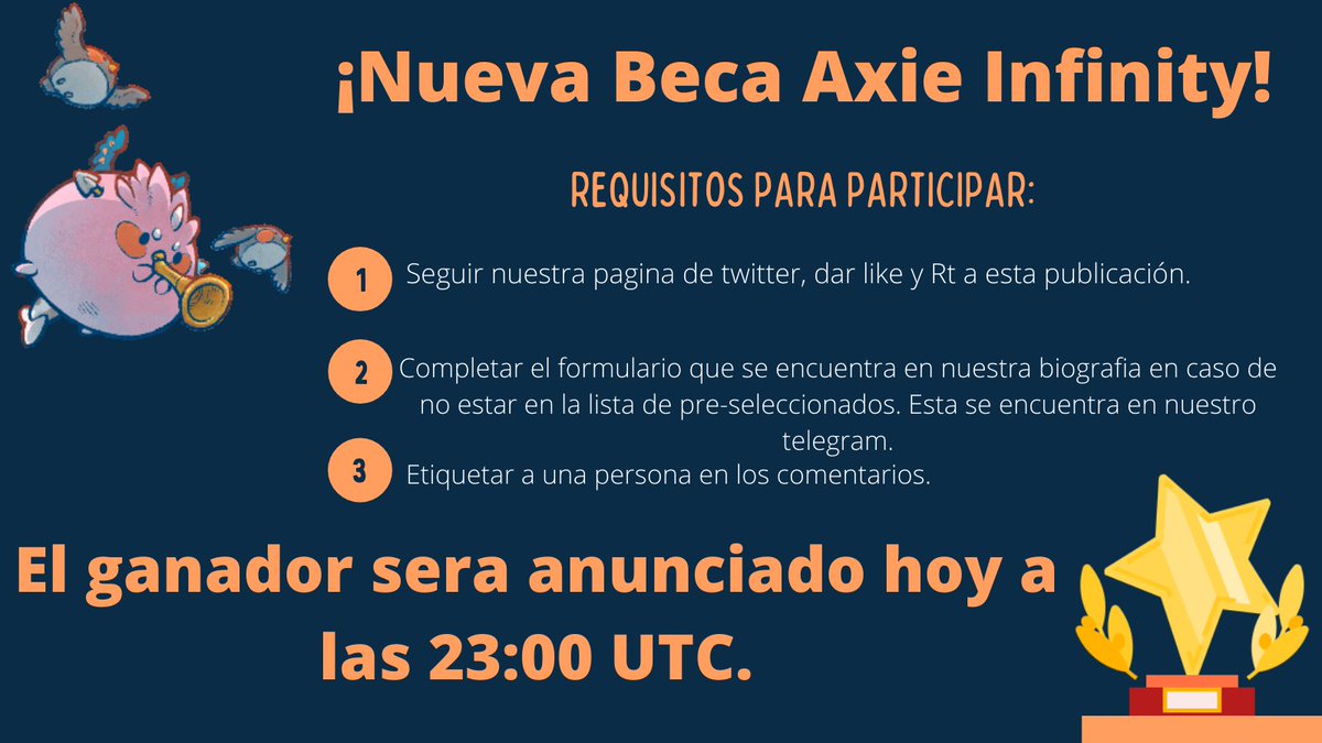AxieChile's tweet photo. 🏅Otorgaremos una nueva beca el día de hoy 🏅 Por favor sigan todos los pasos indicados en la imagen. Cualquier duda consultarla. Suerte a todos 🔥
#AxieInfinity 
#axieinfinityscholarship
#AxieInfinityScholar https://t.co/a6hDzMoV1W