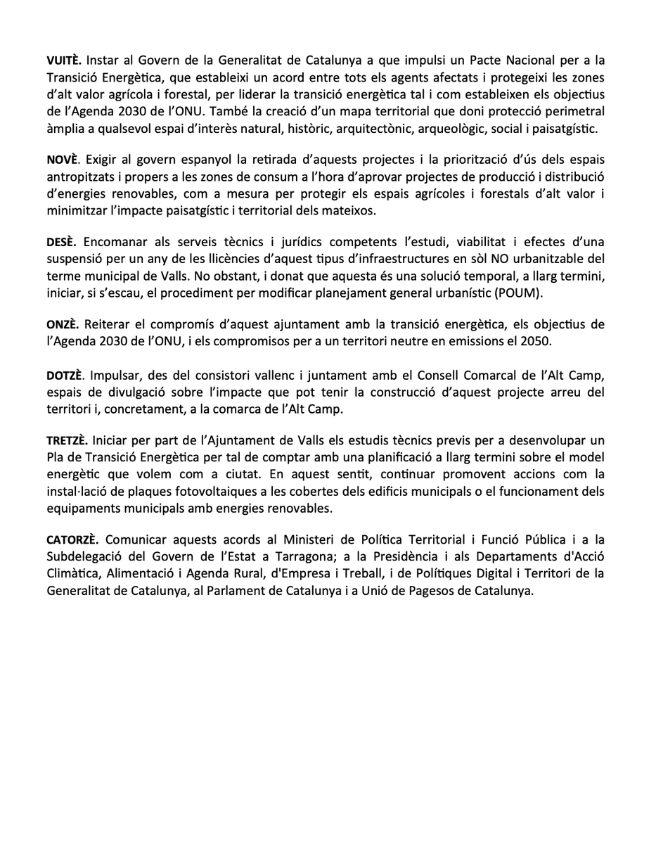 VallsAjuntament's tweet photo. Ple | S'aprova per unanimitat la moció presentada pels grups municipals de @JuntsXValls, @Esquerra_Valls, @CompromisxValls i @cupvalls de rebuig al projecte de línia aèria de molt alta tensió MAT Valmuel-Begues.

#Valls #PleValls https://t.co/Oh7998hAMQ