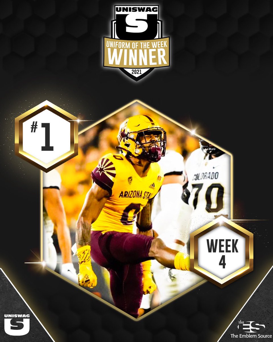 UNISWAG's tweet photo. Week 4 UNISWAG Uniform of the Week Countdown presented by @TheEmblemSource 

#1 @ASUFootball 

#uniswag https://t.co/6xix16XlBE