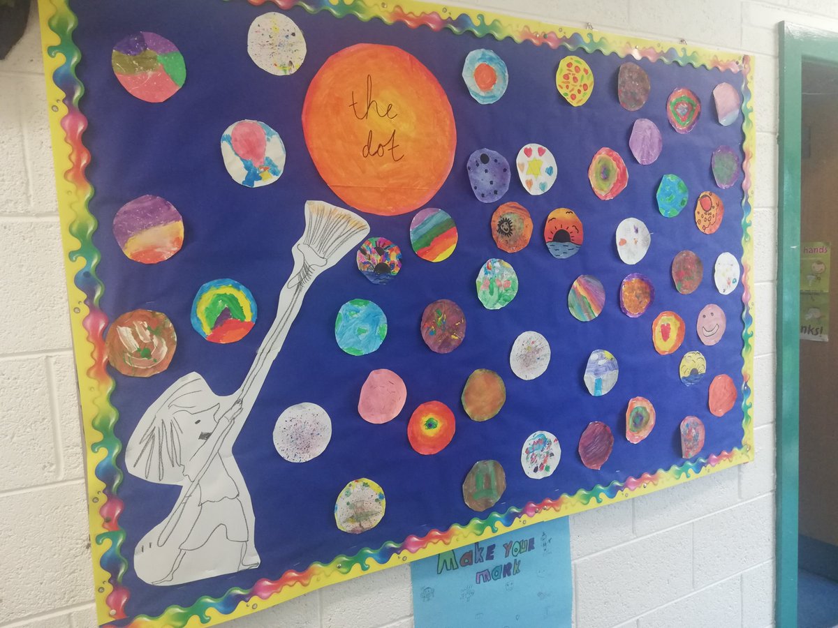 ClooneyNs's tweet photo. Ms. Lynch's classroom have created some fabulous artwork over the last few weeks to brighten up our school corridors. #namebugs #dotday #makeyourmark #rang2 #rang3 #rang4 https://t.co/fyeX2PPtKy