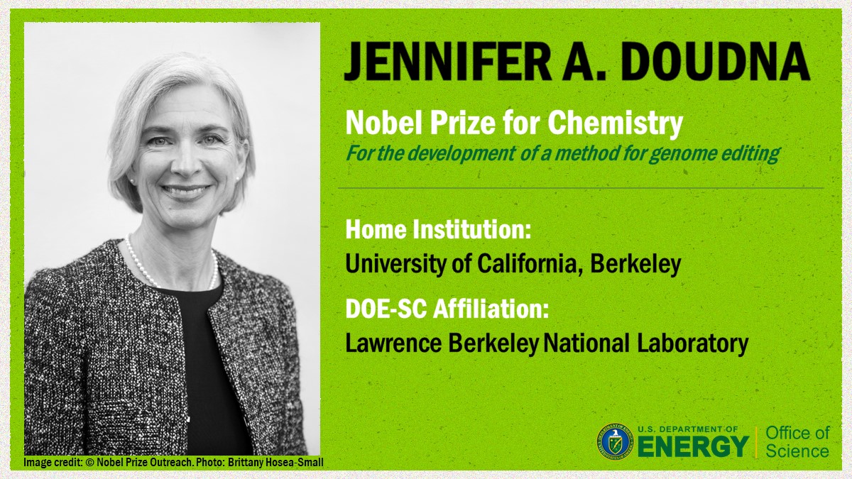 doescience's tweet image. Jennifer A. Doudna developed CRISPR/Cas9, using part of the bacterial immune system as a tool that could be used to cut DNA molecules as desired for new weapons in the fight against genetic diseases. #Nobel #Basic2Breakthrough @UCBerkeley @BerkeleyLab science.osti.gov/About/Honors-a…