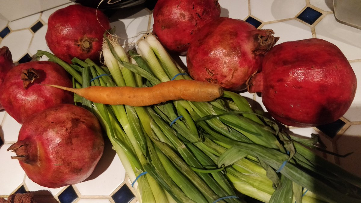 ClareQualmann's tweet photo. Today's haul from the *'free shop'  loads of pomegranates, spring onions and a single carrot. #LoveFoodHateWaste #ZeroWaste #FoodWaste #GreenHackney *bin https://t.co/x5jC8neebe