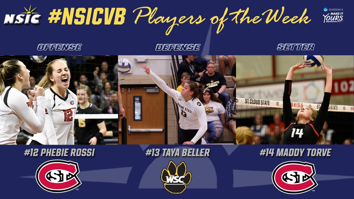 NorthernSunConf's tweet image. #NSICVB Release No. 4
#NSICPOW
O: #12 Phebie Rossi - St. Cloud State
D: #13 Taya Beller - Wayne State
S: #14 Maddy Torve - St. Cloud State 

Full Release at: northernsun.org/news/2021/9/27…