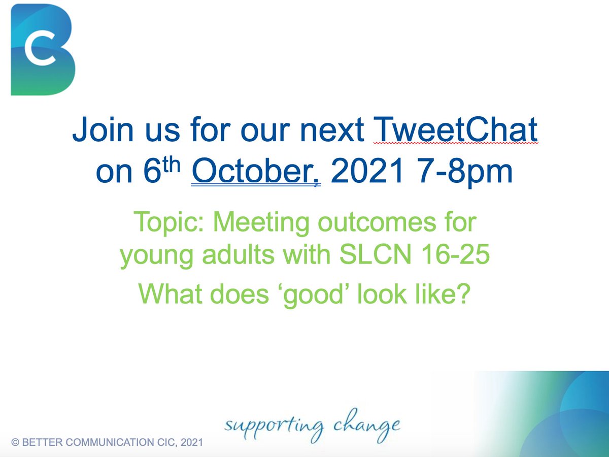 Wed 6th October, 7-8pm for #BalancedSystem tweetchat about meeting outcomes for young adults with #SLCN  What does good look like across #5Strands3Levels? We've been working on a needs analysis of this cohort &amp; want to chat about provision to deliver outcomes with @LondonYOSSALT