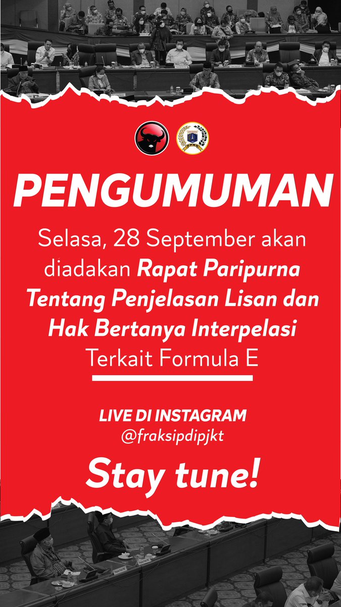 Rapat Paripurna Tentang Penjelasan Lisan dan Hak Bertanya Interpelasi Terkait Formula E! 

LIVE di Instagram Fraksi PDI Perjuangan DPRD DKI Jakarta (at)fpdipjakarta instagram.com/fpdipjakarta

Stay Tune!