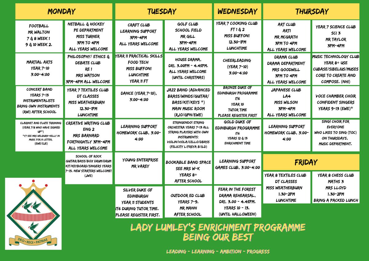 LadyLumleys's tweet photo. We are proud to reveal the Lady Lumley's Enrichment Programme - #beingourbest https://t.co/S0fydepWgB