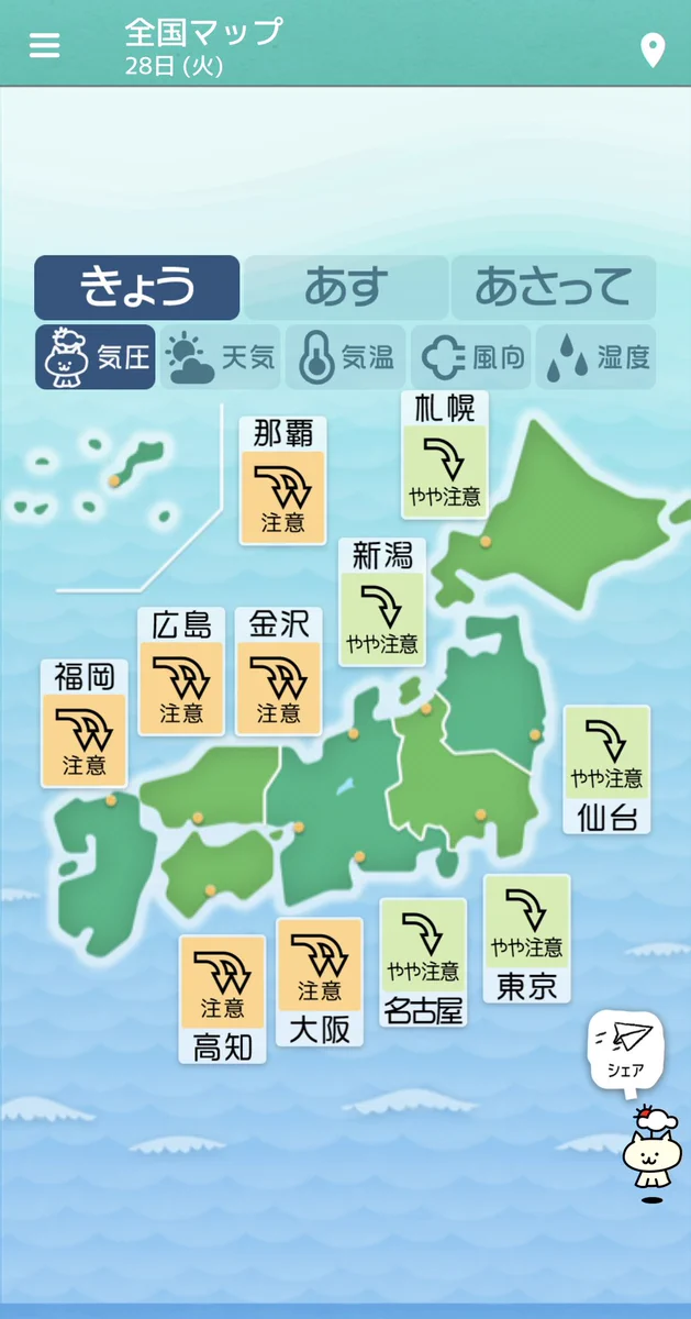 無理はしないようにしましょう。今日明日明後日はずーっと気圧下がり気味です。自分を大切に。