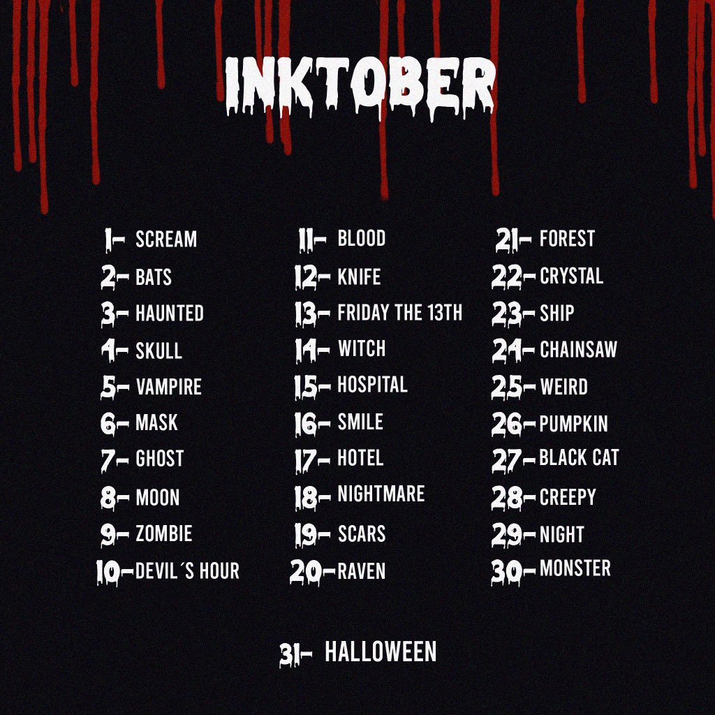 lu_panzini's tweet image. amigos artistas fiz essa lista do inktober sintam-se livres para usar 🖤