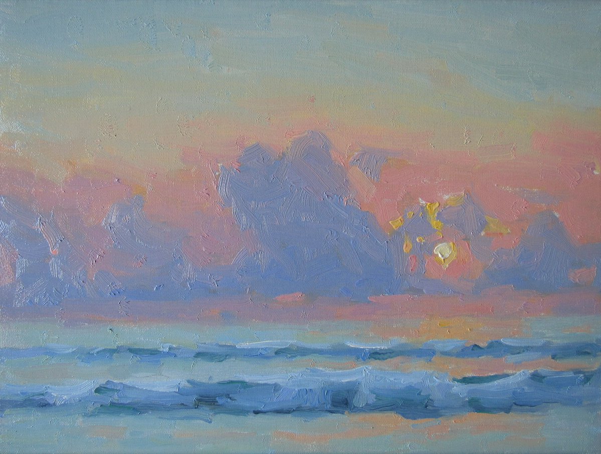 Atlantic Sunrise 9 x 12 in. oil on canvas David Paul Elsea #sunrise #sunset #seascape #oilpainting #Atlantic