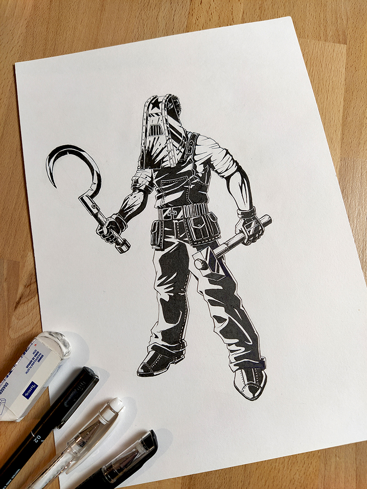 TraumaArt's tweet photo. Pour changer, cette semaine: petit crossover à l'encre! 😜 Vous l'avez reconnu? Ne ferait-il pas un beau tueur dans #DeadbyDaylight ?

#redisdead #nanar #cinema #meurspourriturecommuniste @farrugiadom #chabat  @DeadByBHVR #behaviour #dbdfanart #intothefog #lacitedelapeur #lesnuls https://t.co/g1SrkK8WKy