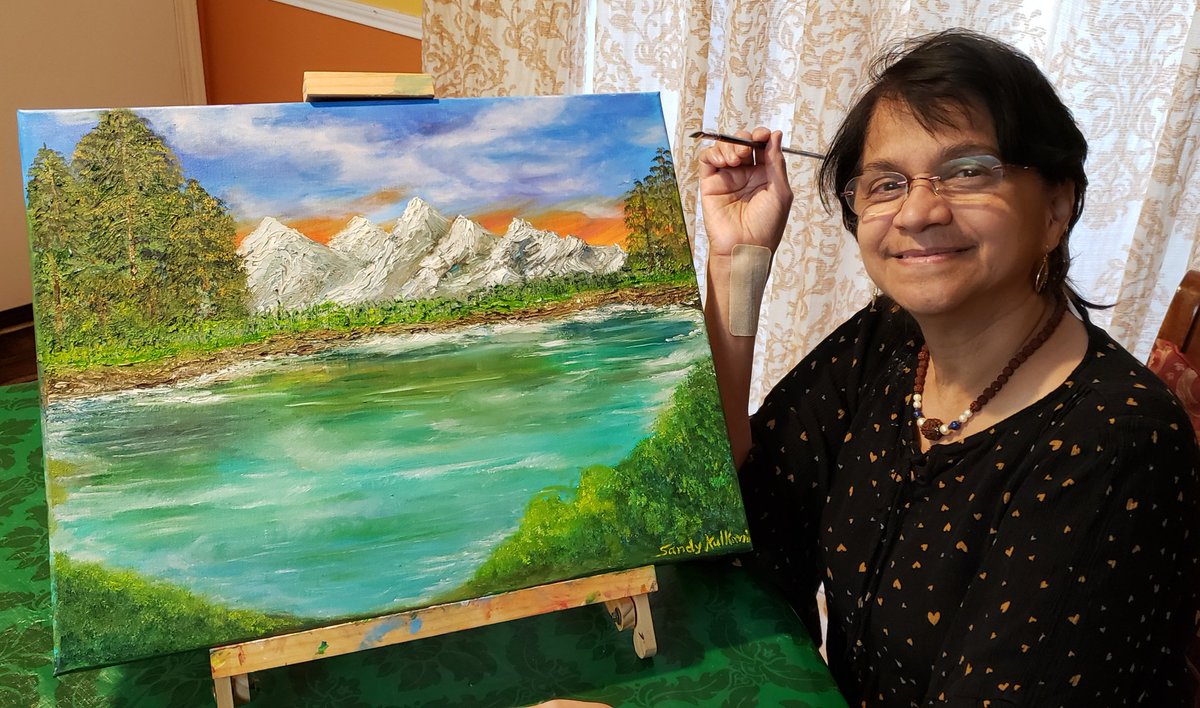 SandyKulkarnee's tweet photo. Hard to believe this #MomentOfJoy is REAL! With my wrist broken in July, followed by complex surgery I never imagined I could go back to #art &amp; #painting again. But #ChallengeAccepted! My wrist got tired, needed multiple breaks, but decided #NotToGiveUp &amp; tried my best #Thankful https://t.co/3DL4uNijK9