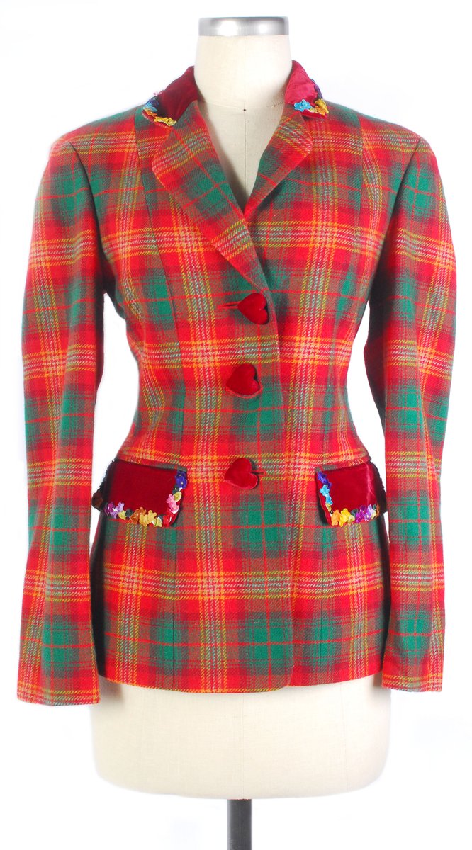 New to eBay: Vintage 90s Cheap and Cheap by Moschino tartan plaid blazer w/velvet details, flowers, and heart buttons. <3 Perfect for fall. #moschino ebay.com/itm/1650952181…