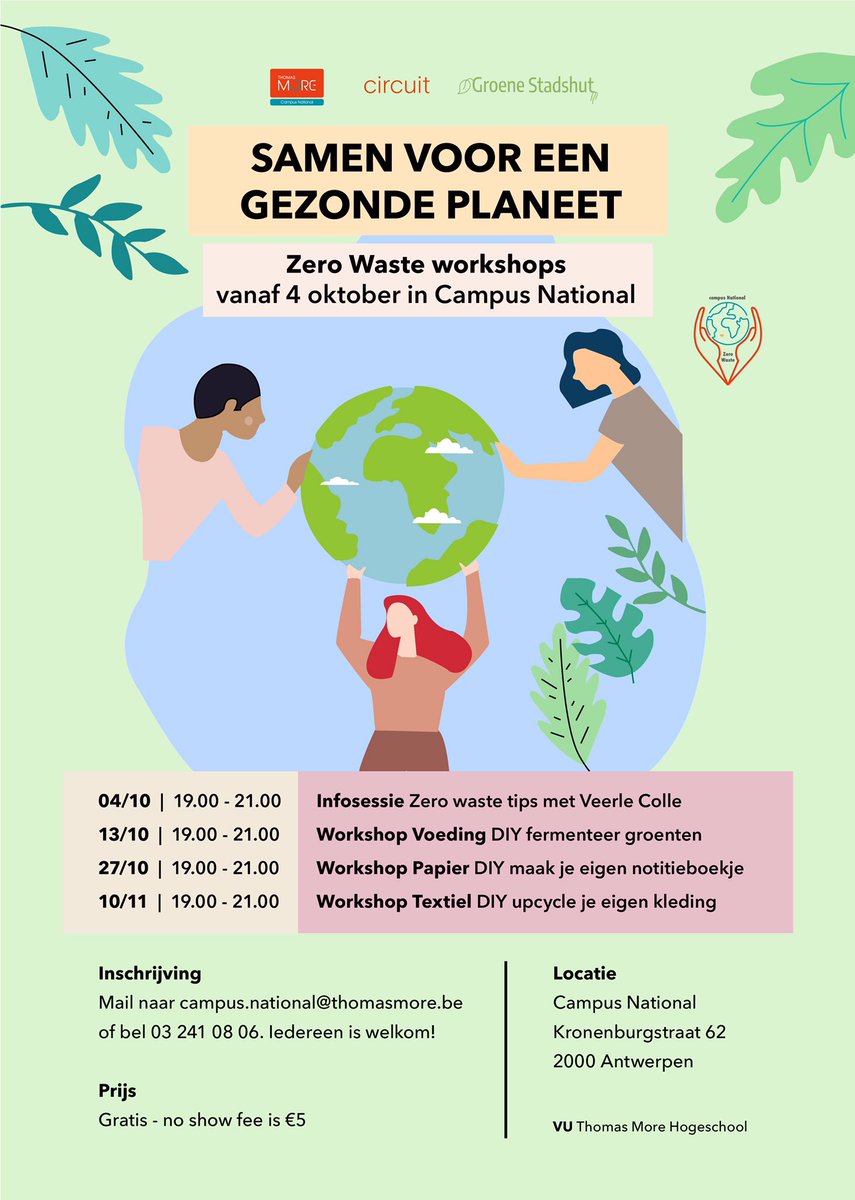 SAMEN VOOR EEN GEZONDE PLANEET  Je ecologische voetafdruk verminderen met #VeerleColle #zerowaste #circuit. 4 oktober om 19.00 in Campus National, Antwerpen. Schrijf in: campus.national@thomasmore.be.  <a href="/ThomasMoreBE/">Thomas More-hogeschool</a>