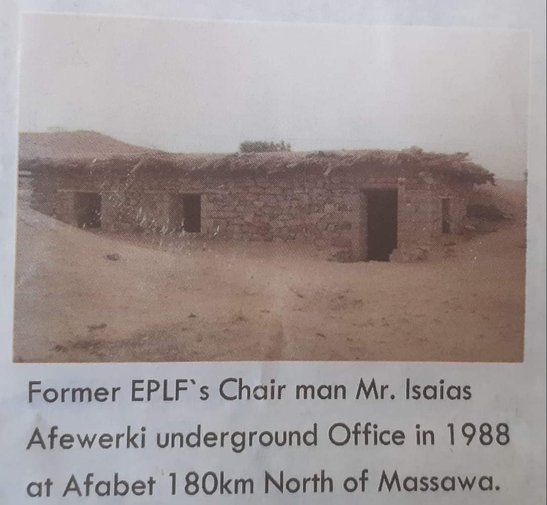Former #EPLF's Chair man Mr. Isaias Afewerki and underground Office in 1988 at Afabet 180km North of Massawa.
#WorldTourismDay 
#EritreaPrevails
#EritreaTourism
#ComeAndSeeEritrea 
#Worldtourismday2021
#EritreaLandOfNatureAndculture
#EritreaThreeSeasonsinTwoHours
#ShurShur #PIA