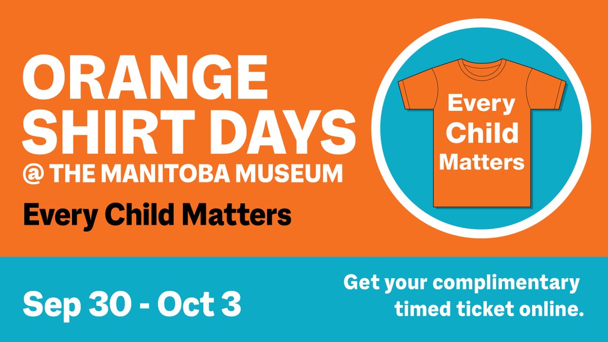 ManitobaMuseum's tweet image. To honour the National Day for Truth and Reconciliation, we are offering complimentary admission and special programming in the Museum Galleries from Thurs, Sept 30 to Sun Oct 3.

Learn more: buff.ly/3i6hY2B
Thanks to the Province of MB for their support of this event.