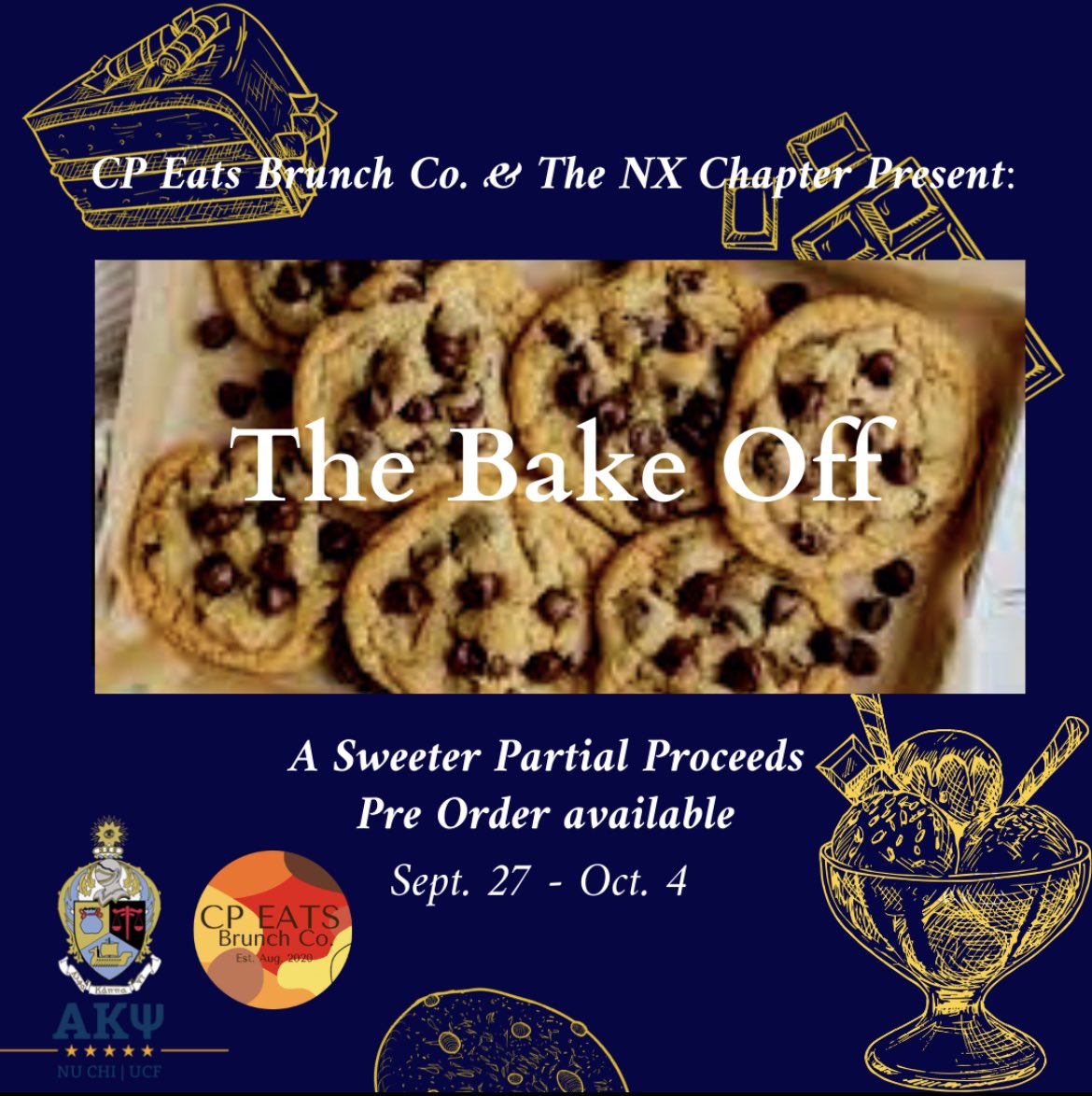 AKPsi_UCF's tweet photo. Do you have a sweet tooth?👀🍪🍬
We will be collaborating with CP Eats Brunch Co. for our partial proceeds!
To support, please fill out the form provided in our bio. The pre-order form will be available until October 4th!
Have a great week!
💙💛
#AKPsi #NuChi #AKPsiUCF https://t.co/dLAVpGuDw5