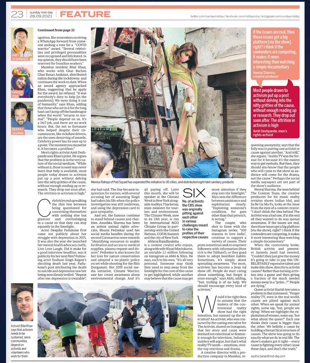 Had featured in Sunday Mid-day newspaper on front page with a quote about activism.
#MensRightsActivism
<a href="/mid_day/">Mid Day</a>