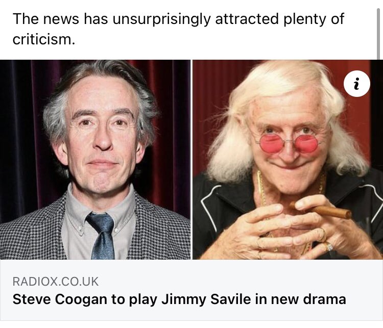 TheBear2504's tweet photo. #stevecoogan cashing in on portraying a peado, unbelievable, thought better of him #jimmysaville https://t.co/KmrwwlePq2