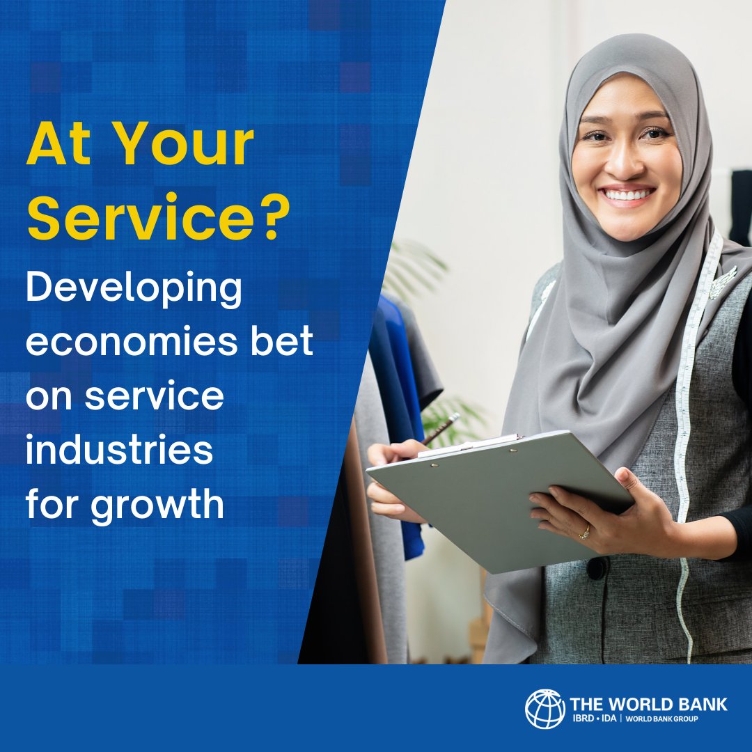 How can developing economies can seize the opportunity of services-led development? ➡️Expand services trade ➡️Foster technology adoption ➡️Train workers to upgrade skills ➡️Target services that provide benefits to wider economy .@IndermitGill blog: wrld.bg/OoZM50Ghimw