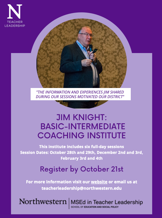 NWTeacherLeader's tweet photo. The incredible @jimknight99 is BACK! This time with a six part Coaching Institute. 
Sessions dates: October 28th-29th, December 2nd-3rd, and February 3rd-4th.
This Coaching institute will  take place virtually providing accessibility for teachers and educators across the globe. https://t.co/jiAERGbFDl