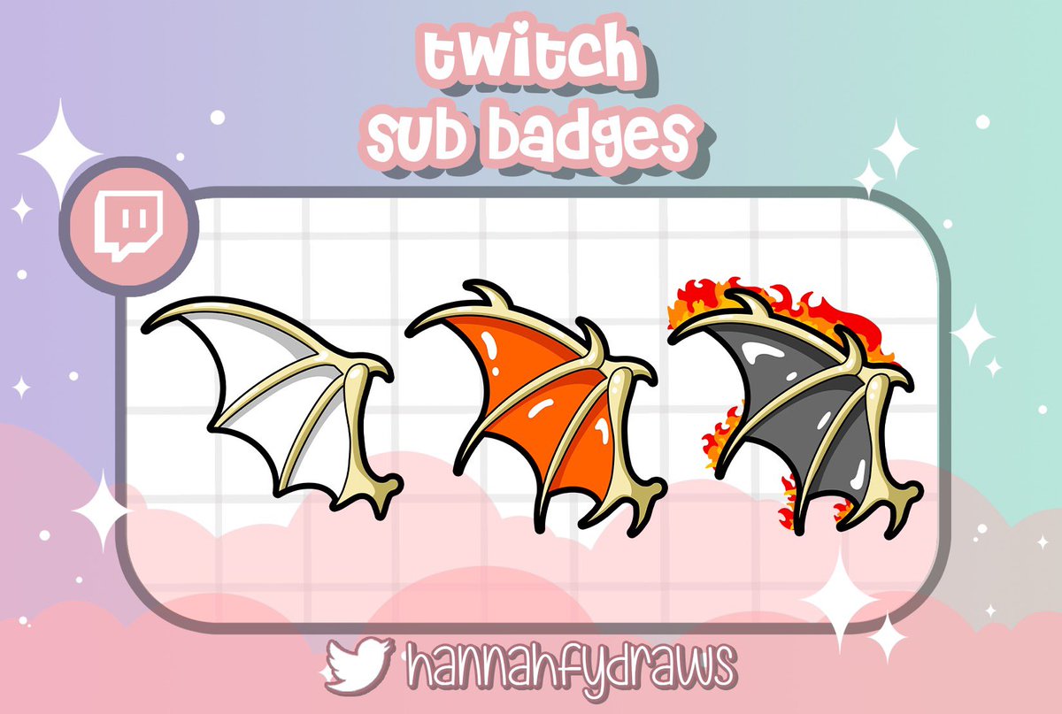 dragon wing badges for @RhindleTTV 
My commissions are open, dm me if you need Twitch emotes or sub badges! 
#emoteartist #twitchemote #twitchbadges #subbadges #commissionsopen #dragons
