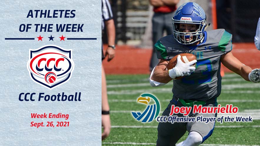 #CCCFB | Joey Mauriello set a new <a href="/SalveAthletics/">Salve Regina Sports</a> record with 279 rushing yards as he led the Seahawks' to 50-35 comeback win. He scored three times in the fourth quarter and was named the Offensive Player of the Week.

READ: cccathletics.com/sports/fball/2…

#d3fb