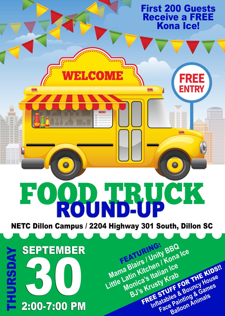 Come join us on Thursday, September 30 for the #foodtruckroundup! NETC-DillonCampus #freestuffforthekids #opentothepublic