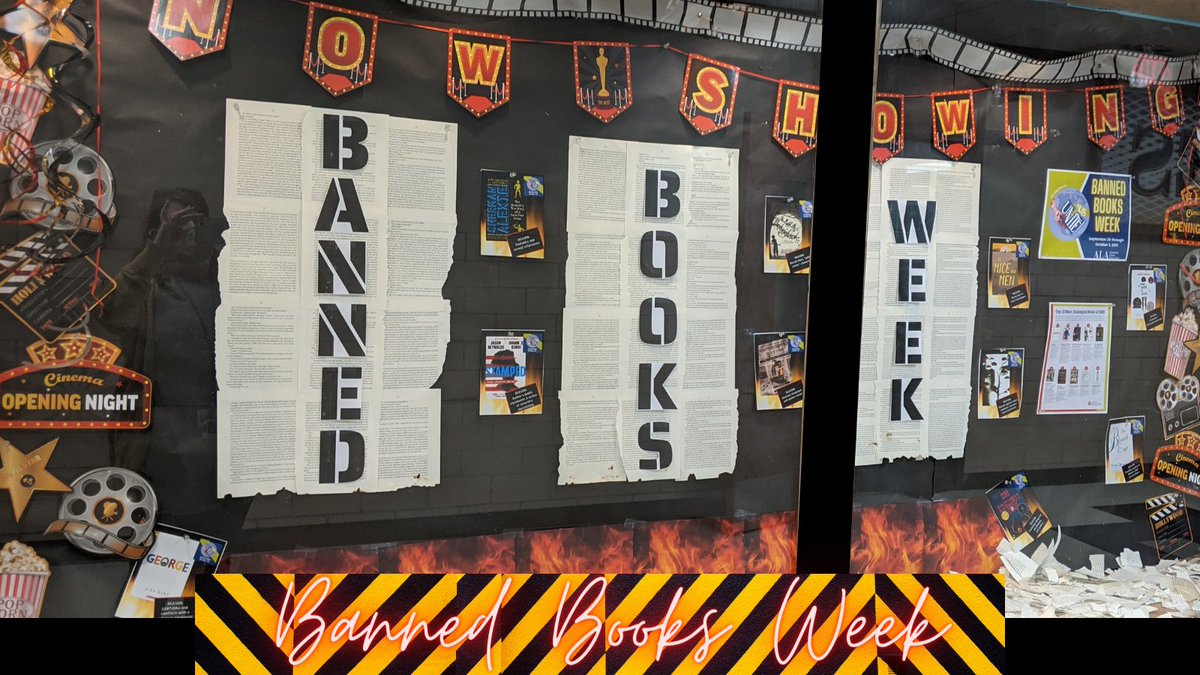 #NowShowingintheLMC is our display case recognizing #BannedBooksWeek2021. Check out some of the titles that have had the most challenges across the country. More books are displayed in the LMC as well! 📚