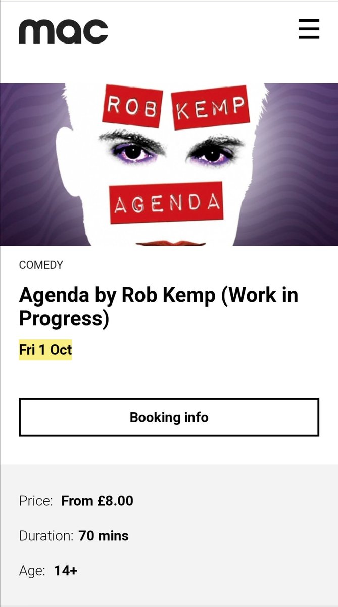 RobotKemp's tweet photo. Ditch your plans this Friday and come to the MAC, Birmingham!
(please)
Link?
Here you go! 
https://t.co/M1UXDr7InI https://t.co/Y86vknnnvo