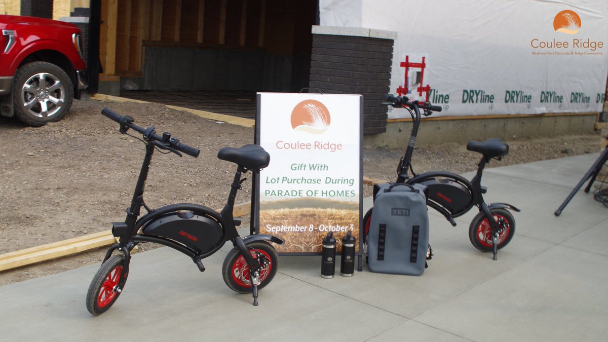Coulee_Ridge's tweet photo. There's just a few more days to take advantage of our amazing lifestyle promo during the 2021 @CHBAMedHat Parade of Homes. Buy a lot at #CouleeRidge during the Parade of Homes and you'll receive two #electricbikes, two Yeti tumblers and a Yeti backpack! Contact us to learn more. https://t.co/YnxG1wWuLh