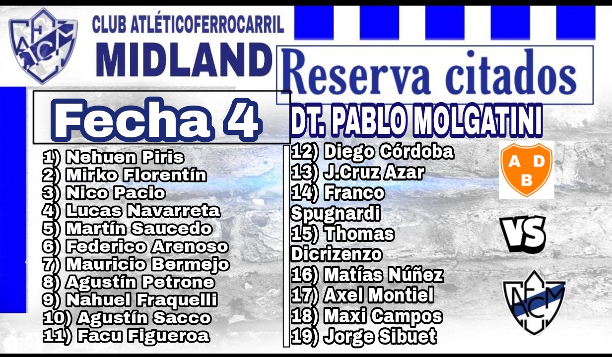 Club Atlético Ferrocarril Midland on X: #Reserva ⚽ ➡️Mañana 15hs en  condición de visitante, el #Funebrero se medirá con Berazategui por el  partido pendiente de fecha 4. 🏃🏽Aquí los jugadores citados por