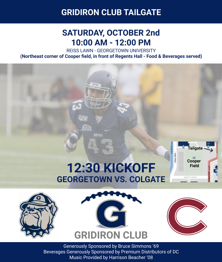 GU Hoyas Gridiron Club (@hoyasgc) on Twitter photo GU vs. Colgate Weekend Oct. 1st/2nd - mailchi.mp/39fe7cefb75d/g… GU vs. Colgate Weekend Oct. 1st/2nd - mailchi.mp/39fe7cefb75d/g…
