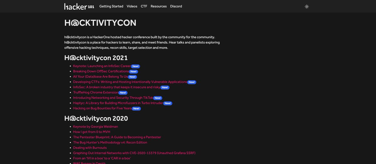 NahamSec's tweet photo. Hackers - Today we published all of #hacktivitycon2021 talks on #Hacker101! Check it out here 👉🏼 https://t.co/1EAYgaKBeI https://t.co/SGSmDkdLaq