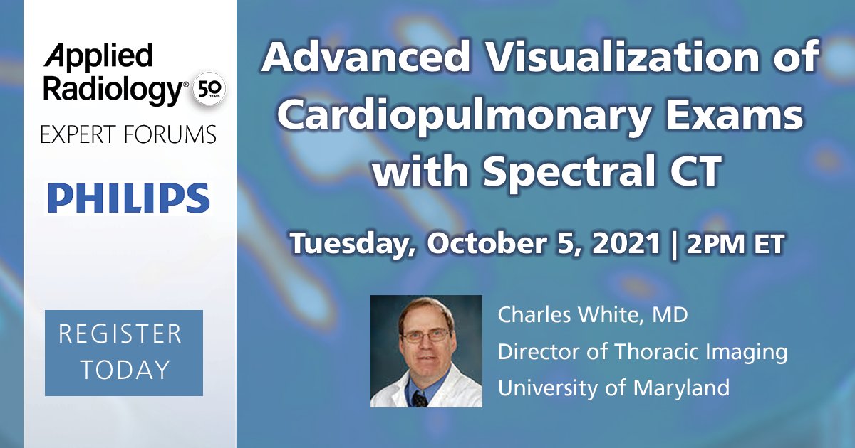 AppliedRadiology (@applied_rad) on Twitter photo Webinar Alert! October 5 @ 2PM ET. Dr. Charles White <a href="/UMBaltimore/">University of Maryland, Baltimore</a> discusses Spectral CT Cardiovascular and Pulmonary applications to improve vascular contrast and more including clinical cases! Register Today > bit.ly/3sDKqgk #CT #Cardiovascular <a href="/charleswhitemd/">charles white md</a> Webinar Alert! October 5 @ 2PM ET. Dr. Charles White <a href="/UMBaltimore/">University of Maryland, Baltimore</a> discusses Spectral CT Cardiovascular and Pulmonary applications to improve vascular contrast and more including clinical cases! Register Today > bit.ly/3sDKqgk #CT #Cardiovascular <a href="/charleswhitemd/">charles white md</a>