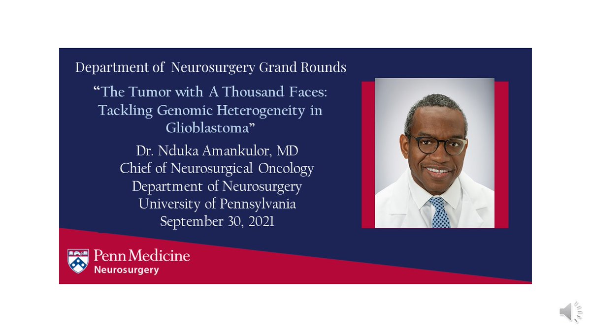 @PennNSG welcomes our Chief of Neurosurgical Oncology, Dr. Nduka Amankulor to Grand Rounds for his talk 'The #Tumor with A Thousand Faces: Tackling Genomic Heterogeneity in #Glioblastoma'. 
#precisionmedicine @NdukaAmankulor @NSTumorSection @PennMedicine #braintumor #litbrain