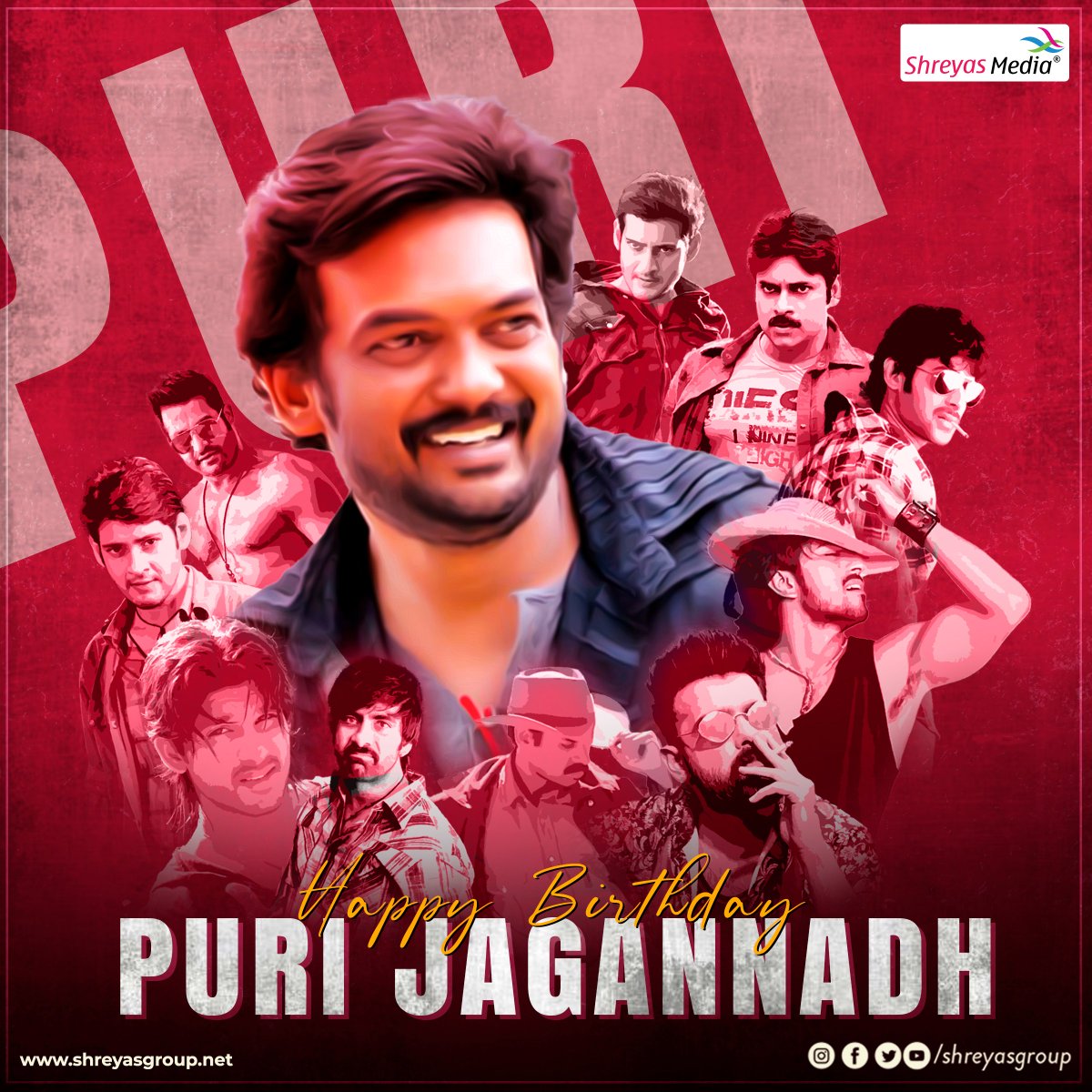 Wishing the most Daring, Dynamic and Mass Director @purijagan garu a very happy birthday. Wish you all the health, success,s and love. All the best for your #Liger #HBDPuriJagannadh #PuriJagannadh #ShreyasMedia #ShreyasGroup